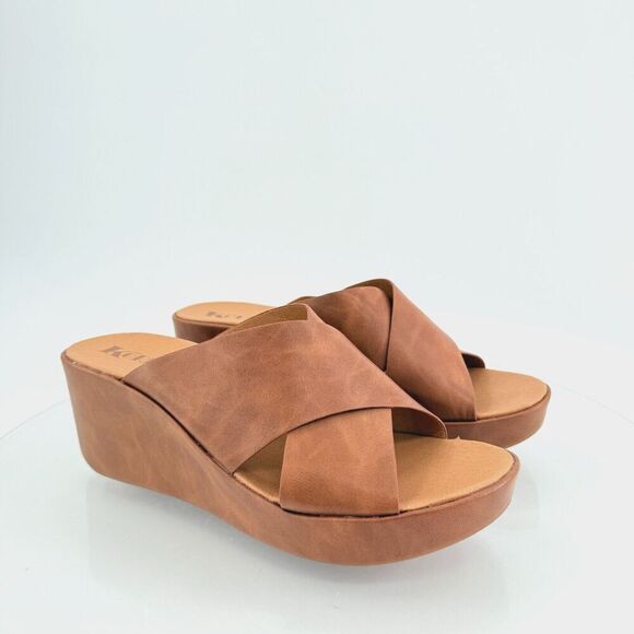 Korks Kork Ease Brown Vegan Madera Platform Chunky Slip On Wedge Slide 11M - Picture 1 of 13